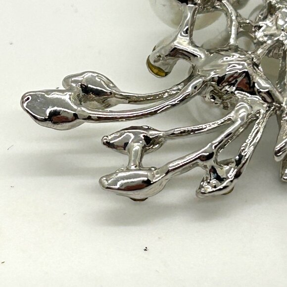 Faux Pearl & Rhinestone Brooch Silver-tone Floral Pin Glam Elegant - Picture 8 of 15